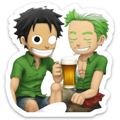 Luffy drink beer with zoro sticker