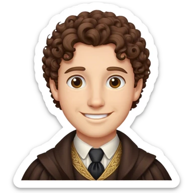lord with curly short brown hair and friendly smile sticker