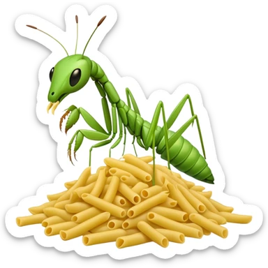 A mantis giving birth to a pile of macaroni sticker