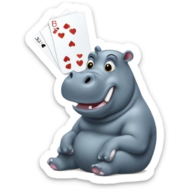Hippo playing cards sticker