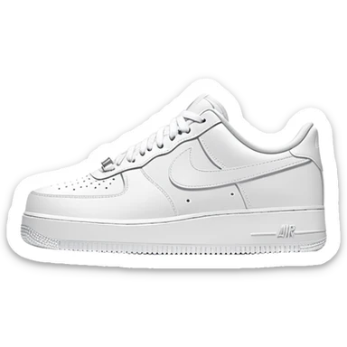 Clean all-white Nike Air Force 1 low top sneakers arranged as a pair with one positioned slightly behind the other, classic white-on-white design sticker