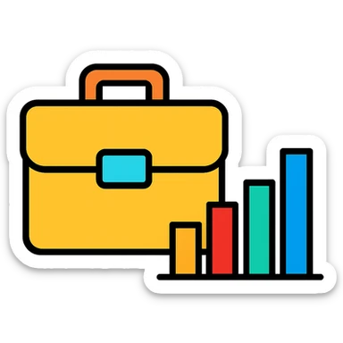 financial department icon, corporate style, with briefcase and bar graph sticker