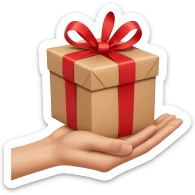 one hand holding out a wrapped gift, simple, clear, no text sticker