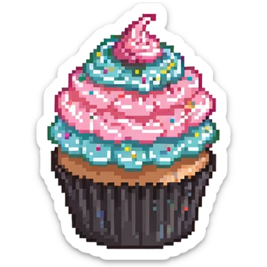 cupcake with pink icing and colorful sprinkles sticker