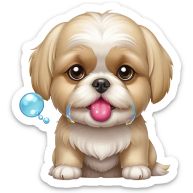 Blonde Shih tzu blowing bubble gum bubbles sticker