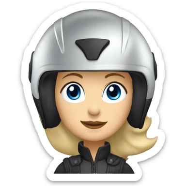 european blond lady, 50 years, blue eyes, riding bmw gs 700, wearing helmet sticker