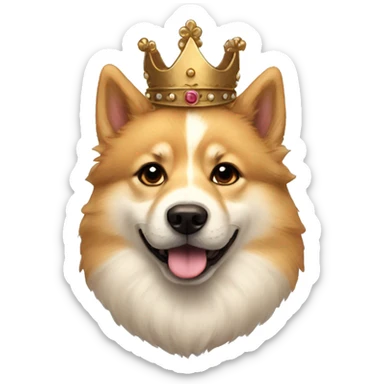 protrait of a cute fluffy doge with bronze crown sticker