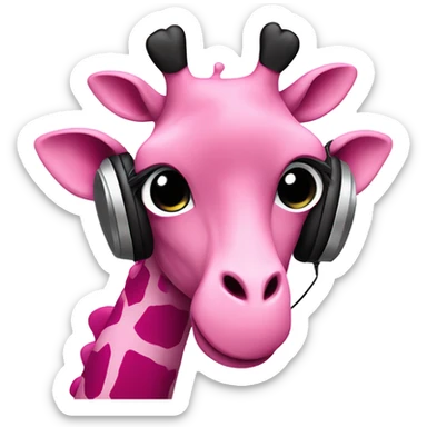 Emo Pink giraffe with hearts listing to music sticker