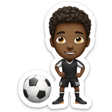 black boy, brown eyes, playing soccer and scoring goal sticker