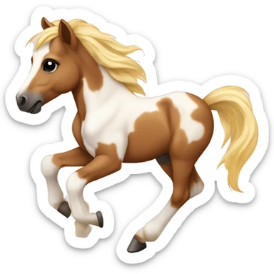 Piebald tricolor palomino yellow brown horse foal with dark brown splotches baby running sticker