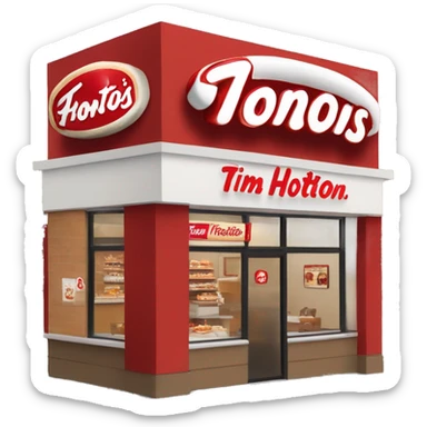 “Tim Hortons store with a red and white color scheme, featuring the classic Tim Hortons logo, a warm and welcoming design that represents a popular coffee and donut shop.” sticker