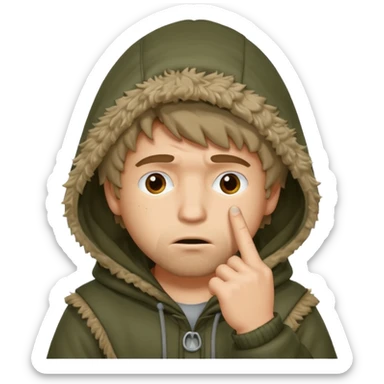 Moreno greñudo con capucha cuba la cara para el dedo sticker