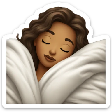 Brunette with highlights sleeping with white fluffy blanket sticker