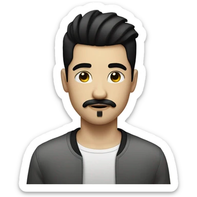 Teenage boy with white skin, and black undercut hair, who has a goatee and moustache. Make him look good  sticker