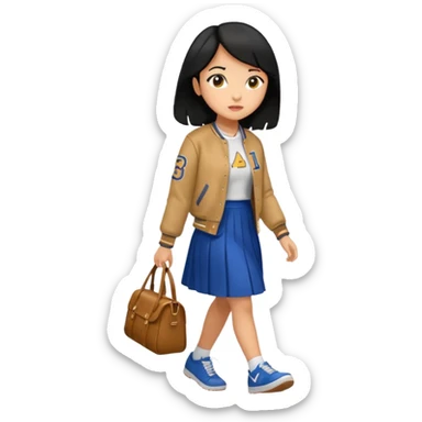 black color long hair girl with varsity jacket and long skirt walking  sticker