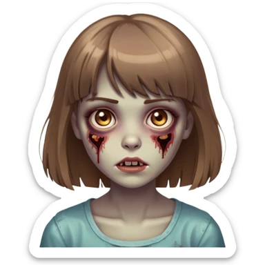 a zumbi girl with light brown medium hair with bangs and brown clear eyes  sticker