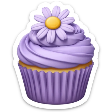 Vanilla cupcake with lavender daisy shaped frosting  sticker