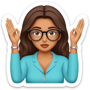 Huda from love island doing the “innit” pose with glasses sticker