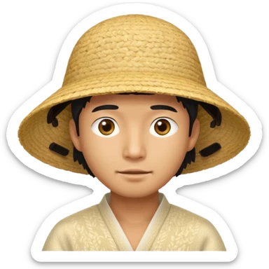 Asian guy with a rice hat, eyes barely open sticker