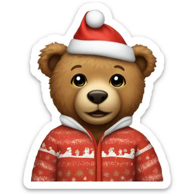 A teddy bear wearing a Christmas onesie  sticker