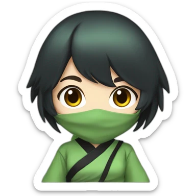 cute ninja anime girl with black hair and green clothes sticker
