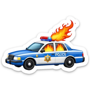 burning police car sticker