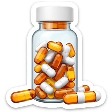 glass bottle with supplement pills sticker