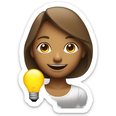 A stylized little woman, smiling enthusiastically. Above his head, a light bulb emits a soft glow. sticker