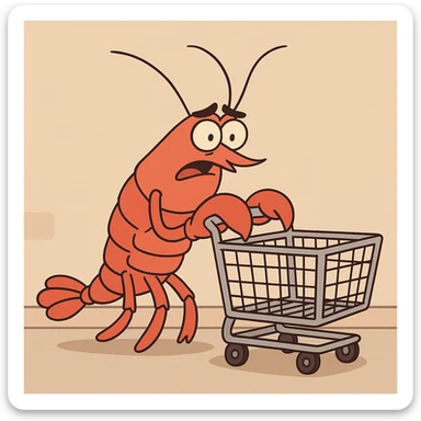 lobster pushing a shopping cart sticker