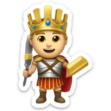  A Roman soldier in armor, raising a golden laurel crown above his head, celebrating a victory or honoring someone. sticker
