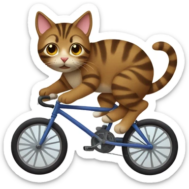 Brown tabby cat riding a bike sticker