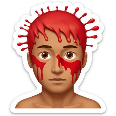 Red paint splashing from one side of a mans head sticker