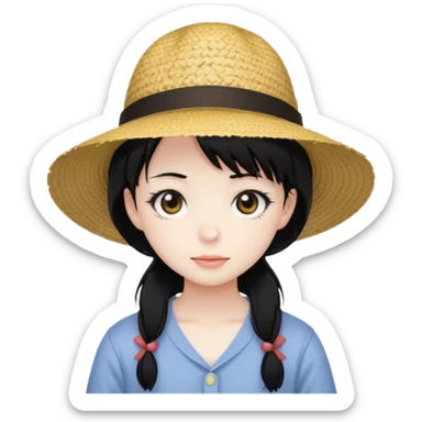 straw hat, black hair, anime style sticker