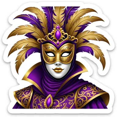 Venice Carnival performer – Cinematic Realistic Venice Carnival Performer, depicted in an opulent, elaborately masked costume with rich textures, vibrant colors, and dramatic, soft lighting, set against the historic backdrop of Venetian canals, capturing the mystery and extravagance of the carnival. sticker
