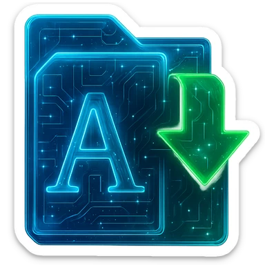 Transform the Bulk File Rename Utility icon into a cyberpunk, holographic style with glowing neon blue and green edges, circuit patterns throughout the files and arrow, and a transparent background. Maintain the recognizable overlapping file icons with large letters and the green arrow, overlaying neon and circuit effects in the same futuristic, clean style as previous cyberpunk icons. The whole icon should have a consistent cyberpunk glow and intricate circuit details in a futuristic, clean style. sticker