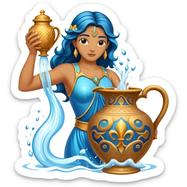 The zodiac symbol Aquarius. A mystical beautiful water bearer, pouring water from a large vase sticker