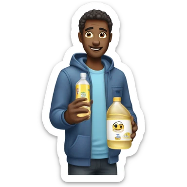 A guy holding a bottle of baby oil sticker