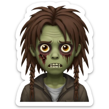 Boy, zombie, brown hair, medium long free form dreadlocks , emo, shaggy, dark, spooky, creepy expression sticker