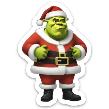 shrek as santa standing-with-black-shoes with ak sticker