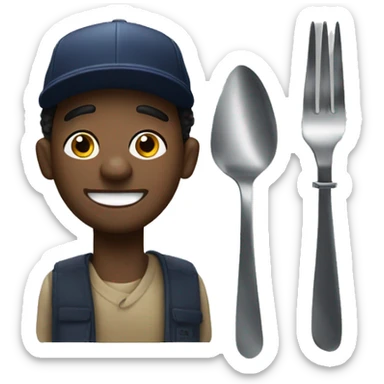 Black Man with Yankee Hat smiling with fork and knife sticker