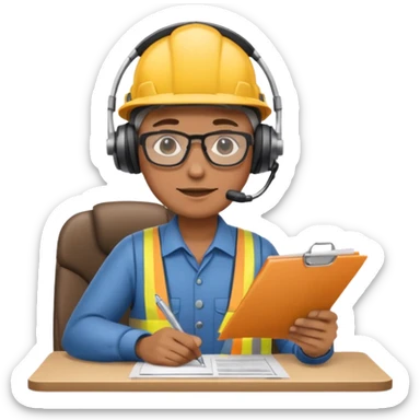 The occupational safety specialist is sitting at the paperwork sticker