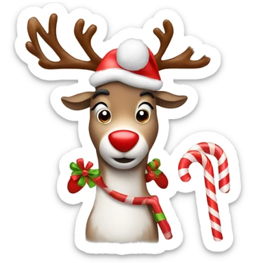 Reindeer with a candy cane sticker