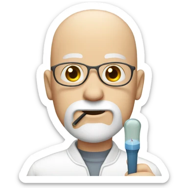 White bald man with beard and thermometer in mouth sticker