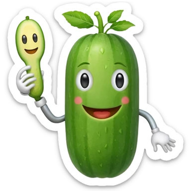 Android smiley face holding a cucumber upwards by hand sticker