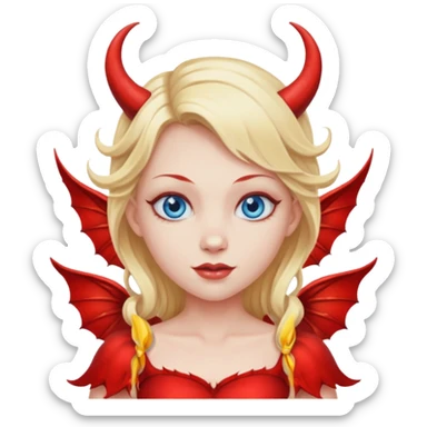 Pretty Long blonde hair, blue eyes, devil fairy with big wings sticker