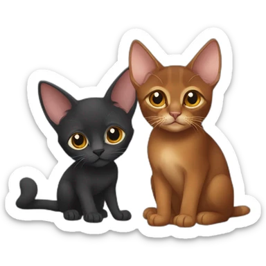 dark red abyssinian cat with big ears and black kitten with small white speck sticker