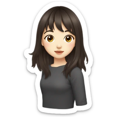 girl with dark brown wavy long hair and bangs himecut asian sticker