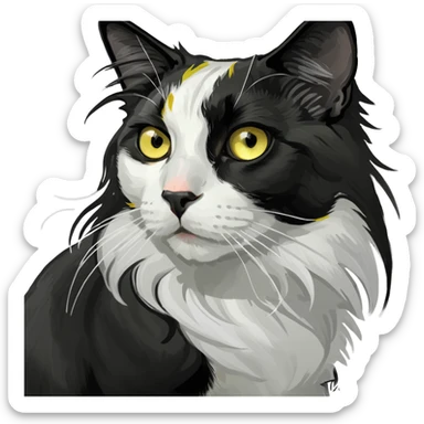 long haired tuxedo cat with yellow eyes sticker