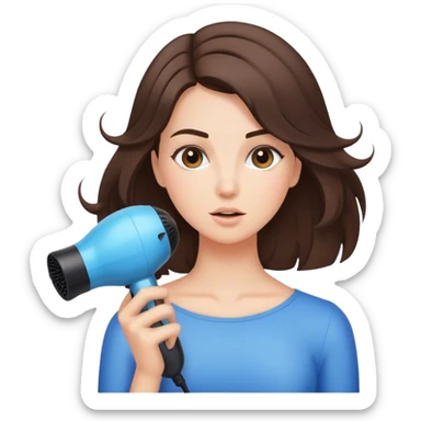 Brunette girl blow drying hair sticker