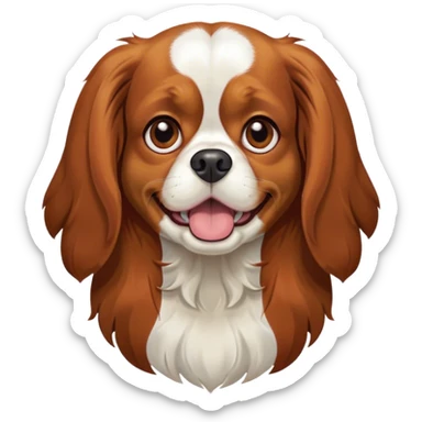 Cinematic Comical Blenheim Cavalier King Charles Spaniel Portrait Emoji, Head tilted dramatically with an exaggeratedly shocked or offended expression, short, silky Blenheim coat with bold chestnut and white patches, wide, expressive brown eyes filled with exaggerated disbelief, Simplified yet hilariously expressive features, highly detailed, glowing with a slightly sassy glow, high shine, dramatic yet playful, stylized with an air of attitude, bright and endearing, soft glowing outline, capturing the essence of a sassy and over-the-top pup, so meme-worthy it feels like it could side-eye its way into internet fame instantly! sticker